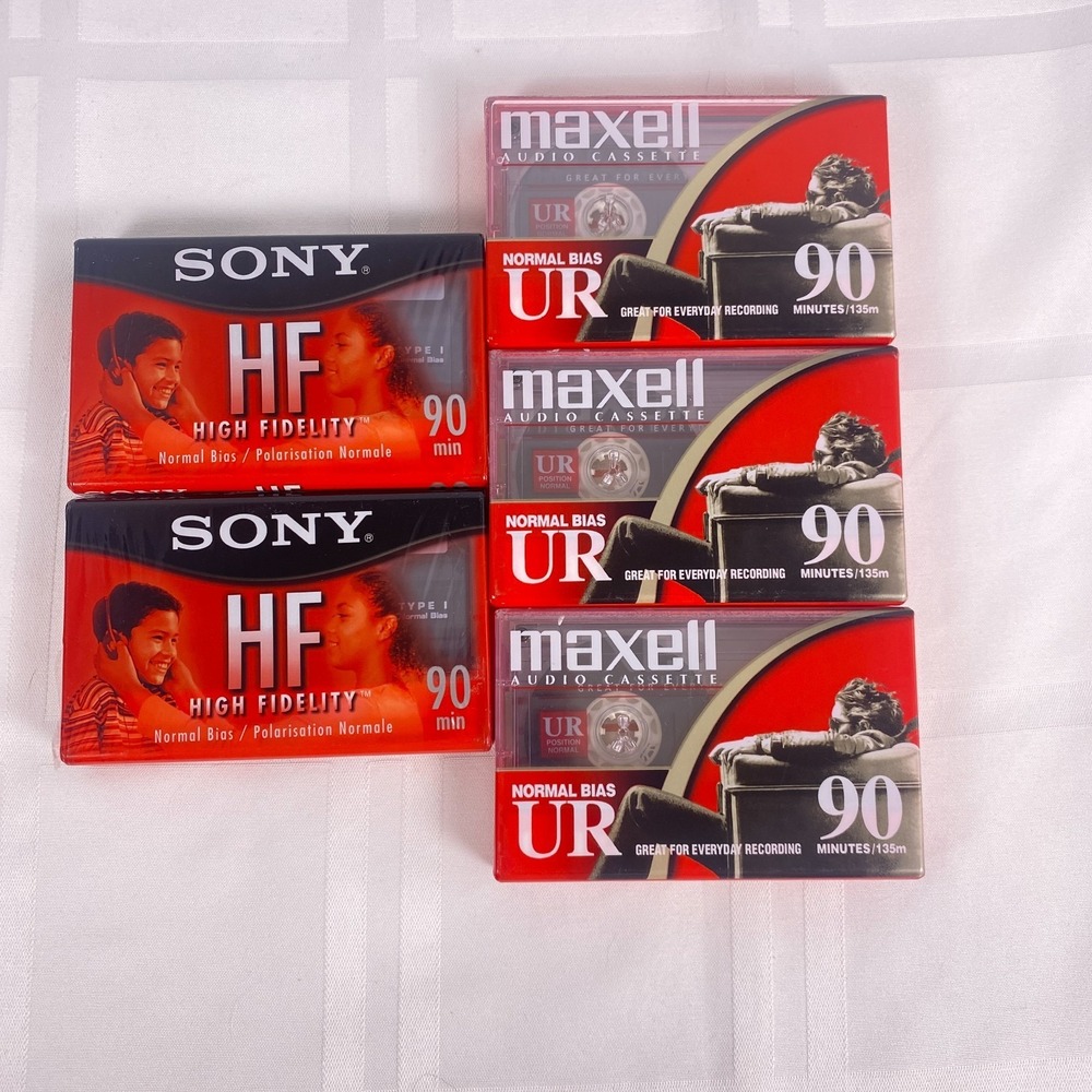 5 Audio Cassette 90‎ Minutes Blank Tapes. Sony & Maxell. New & Sealed